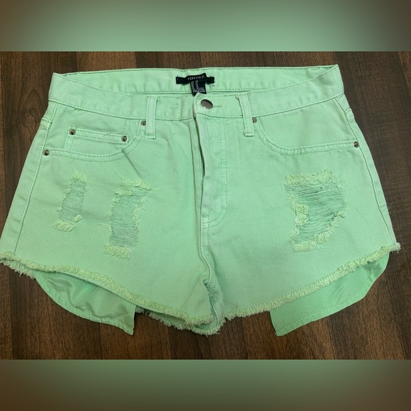 Forever 21 Green Distressed Jean Shorts - Picture 1 of 12